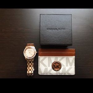 Michael Kors rose gold watch and cardholder